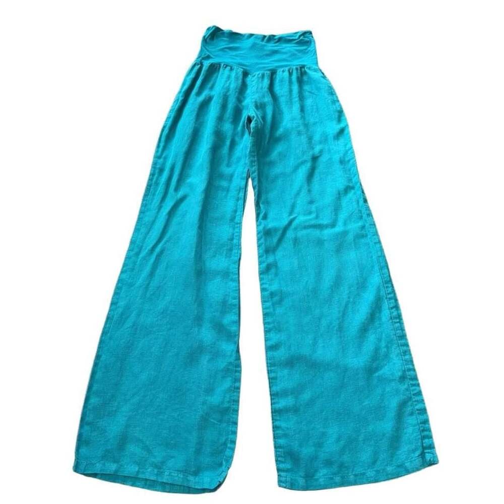 Jolie Teal 100% Linen Wide Leg Pants Size Large Women’s